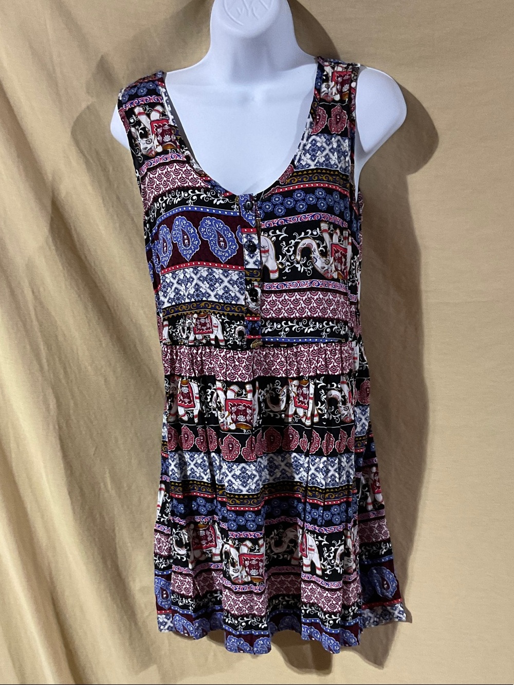 Just Love Size M Mixed Print Sleeveless V-Neck Mini Dress